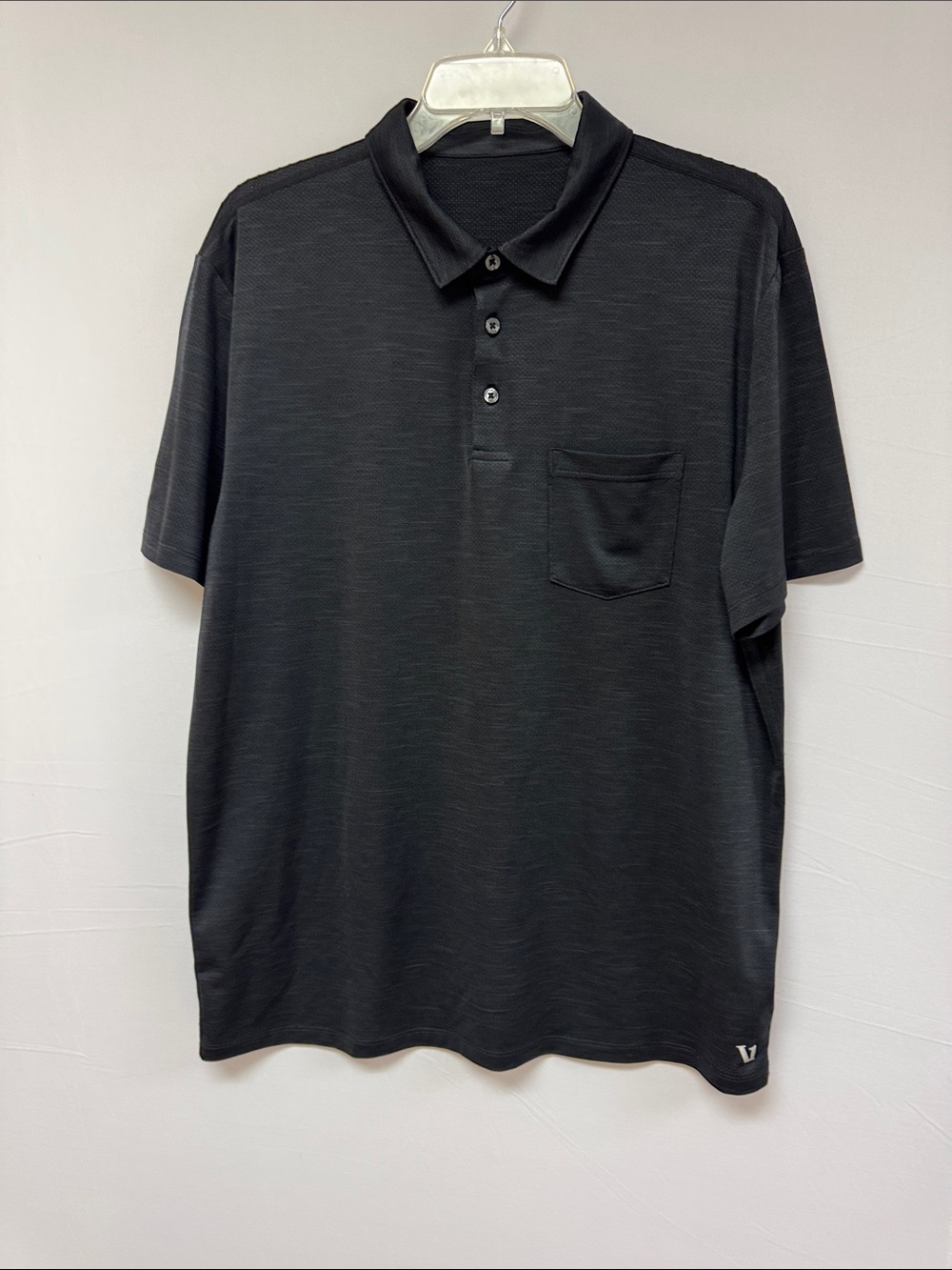 Vuori Zephyr Performance Polo Shirt Heathered Black Size Large.